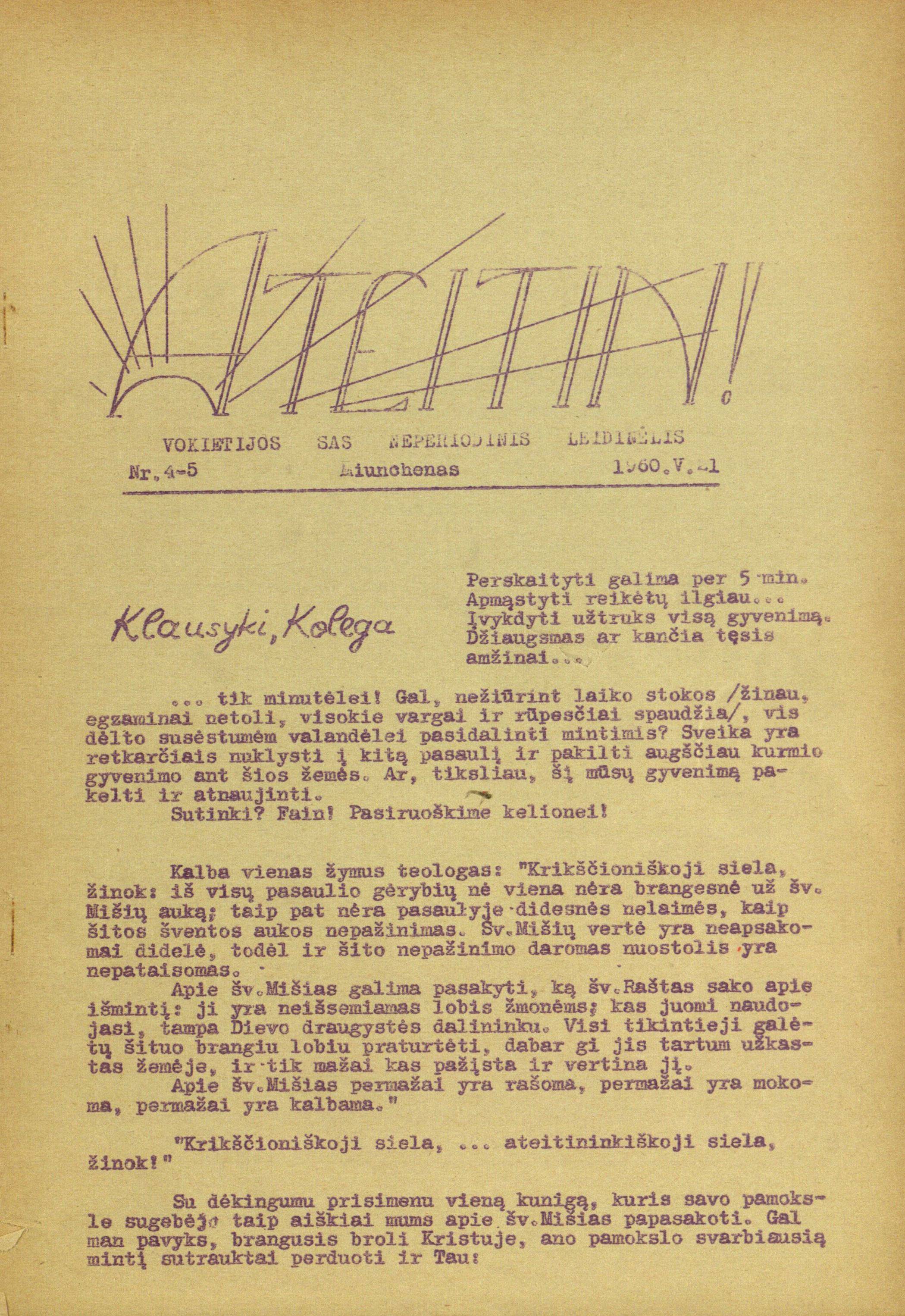 Ateitin! / redaktorius K.V. Žemaitis. - 1959-1969 - 1959-Nr.1