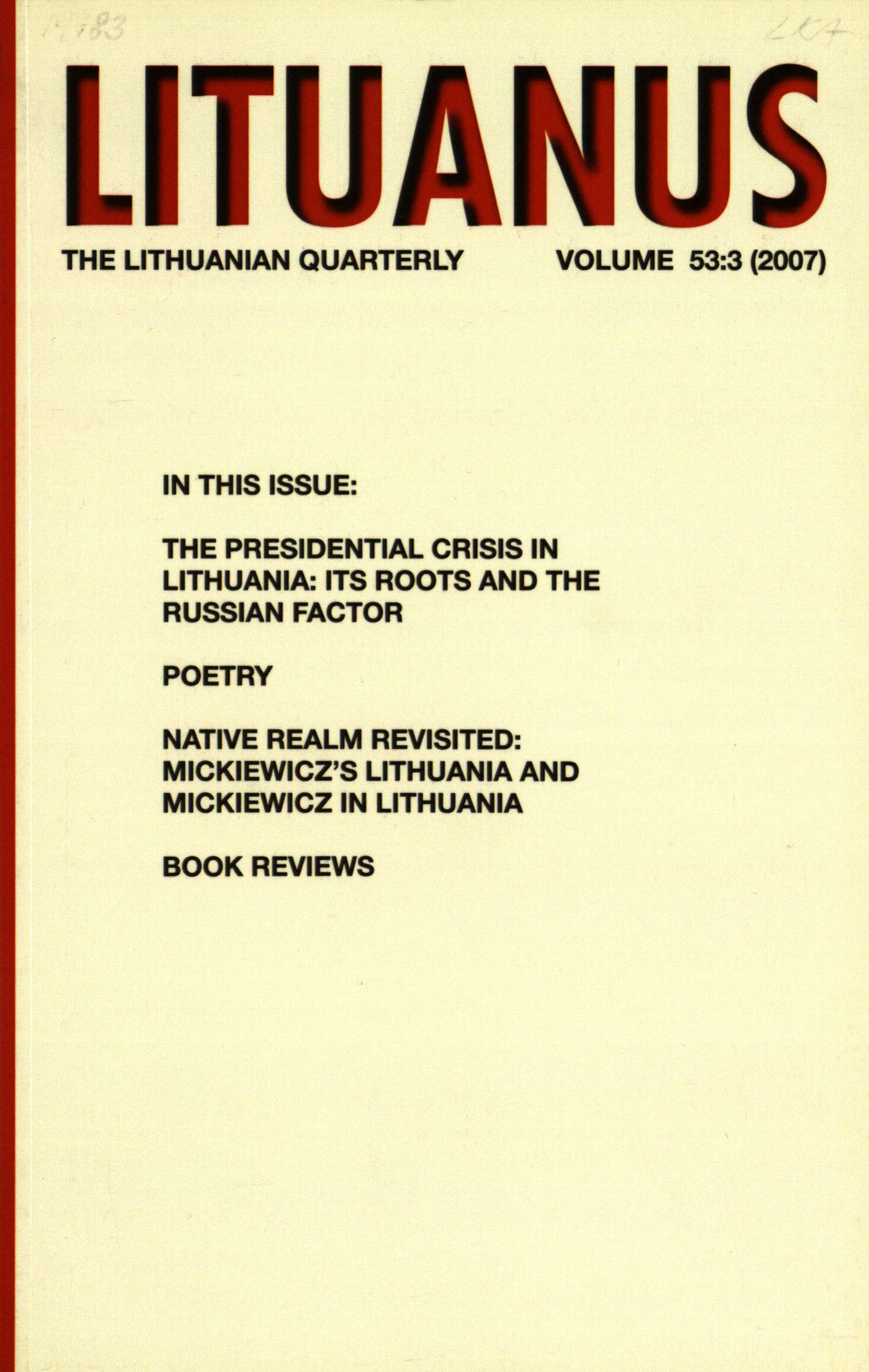 Lituanus / A. V. Dundzila, Editor-in-Chief ... [et al.]. - 1954- - 2007-Nr.3