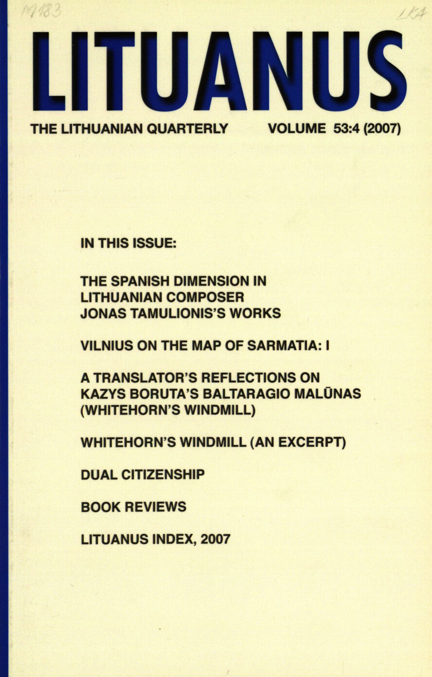 Lituanus / A. V. Dundzila, Editor-in-Chief ... [et al.]. - 1954- - 2007-Nr.4