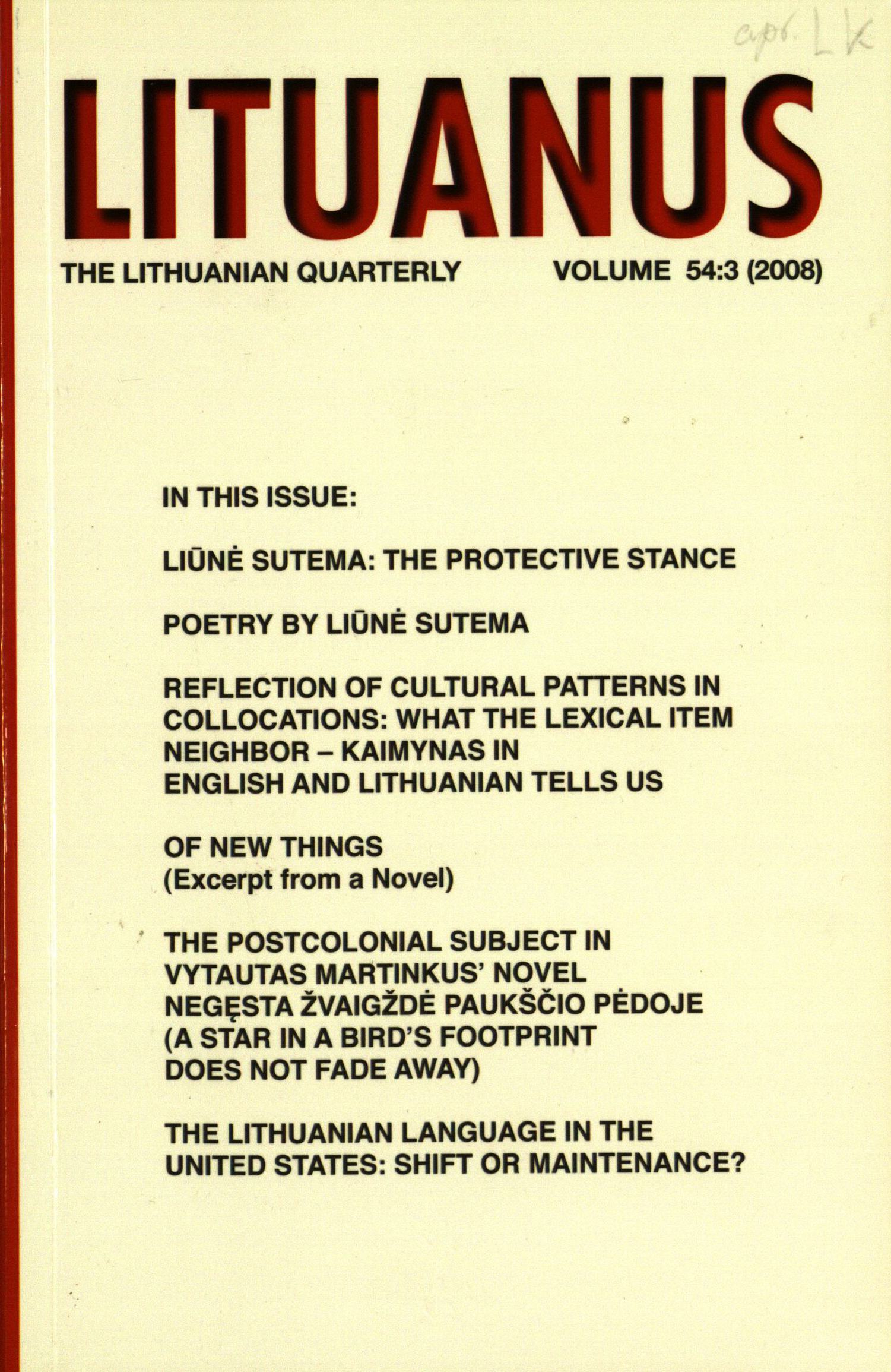 Lituanus / A. V. Dundzila, Editor-in-Chief ... [et al.]. - 1954- - 2008-Nr.3