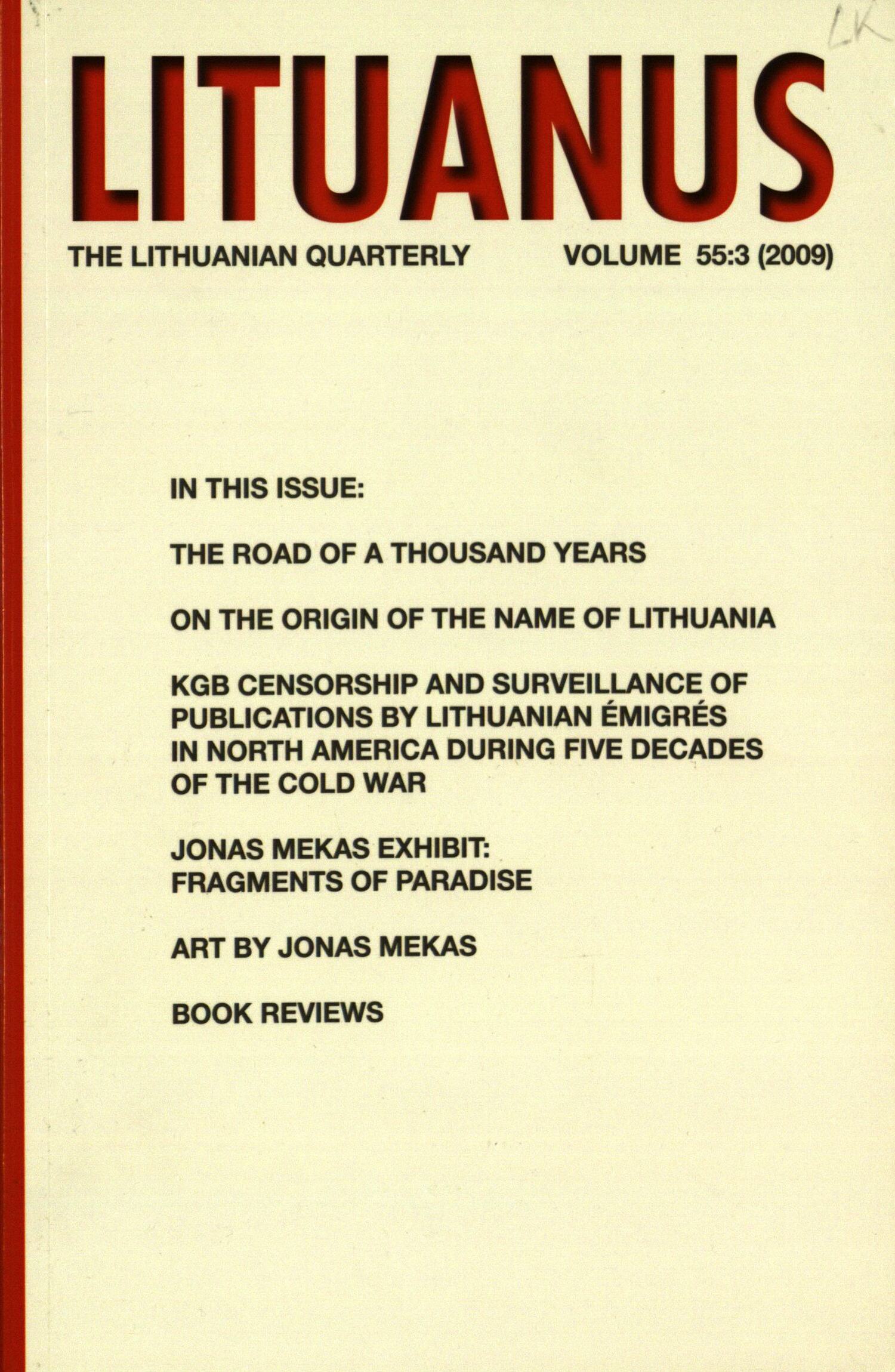 Lituanus / A. V. Dundzila, Editor-in-Chief ... [et al.]. - 1954- - 2009-Nr.3