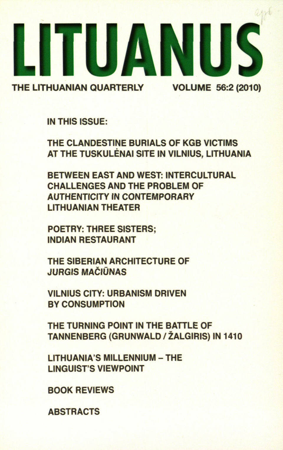 Lituanus / A. V. Dundzila, Editor-in-Chief ... [et al.]. - 1954- - 2010-Nr.2