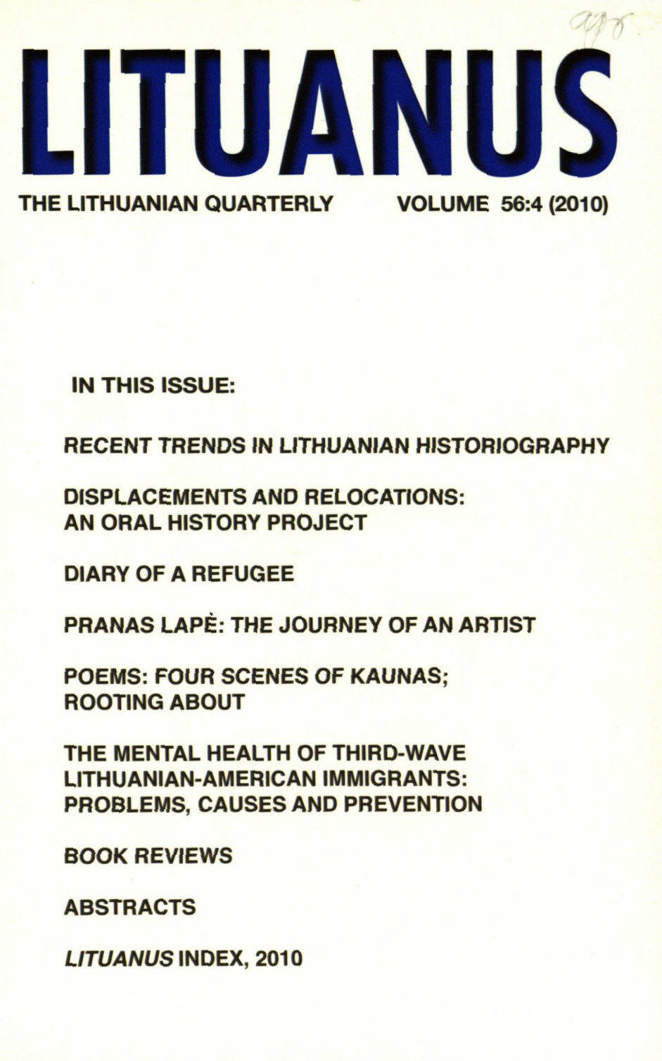 Lituanus / A. V. Dundzila, Editor-in-Chief ... [et al.]. - 1954- - 2010-Nr.4